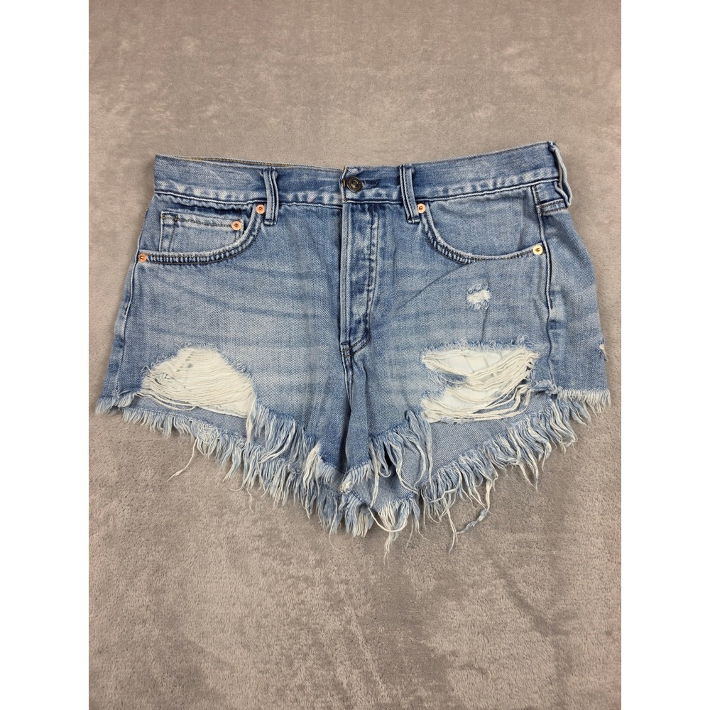 Free People We The Free Shorts Womens 28 Blue Distressed Frayed Hem Button Fly